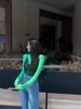 MIDO家 韩国东大门23秋绿色垫肩修身t恤+透视蕾丝花边背心两件套
