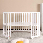 美宝适婴儿床圆床白色宝宝，床实木床摇篮床，新生儿多功能可拼接大床