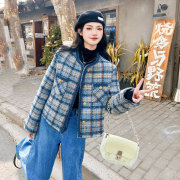 韩版上市2024年春季蓝色，小香羽绒夹棉短外套