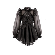洛丽塔秋季黑色蝴蝶结蕾丝，抹胸蛋糕裙，长袖披肩两件套