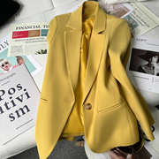 网红时尚气质黄色西装外套，女2022春秋韩版休闲潮流小个子西服