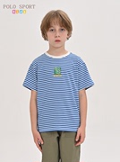 Polo Sport男童短袖T恤2023夏季棉质圆领条纹学院风儿童上衣
