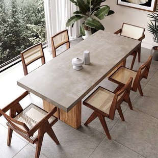 北欧复古仿水泥色餐桌简约实木，长桌会议桌设计师洽谈桌办公桌书桌