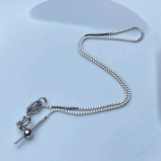 s925纯银手链细款镀白金盒子链，小孔穿珠链针式diy可调节长度配链