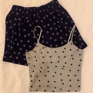 吊带套装睡衣女夏季纯棉，无袖背心短裤两件套ins风韩版家居服外穿