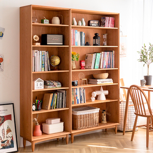 北欧实木书柜简约书架，家用日式自由组合书架，储物柜立柜多层可调节