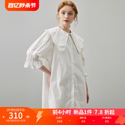 dfvc白色法式娃娃领衬衫，连衣裙女2024夏季花瓣，袖宽松纯棉裙子