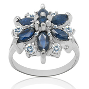 贵菲尔珠宝 925银天然蓝宝石戒指 