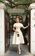 越南Rosee de Matin精致名媛风腰部立体花朵修身小礼服气质连衣裙
