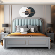 轻奢美式实木床1.8m双人床，主卧白色现代简约1.5米全实木欧式婚床