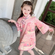 女童旗袍春秋款中国风儿童，汉服女孩改良唐装，外套宝宝长袖连衣裙