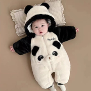 新生婴儿衣服冬季加绒加厚哈衣男女宝宝冬天保暖连体衣熊猫外出服