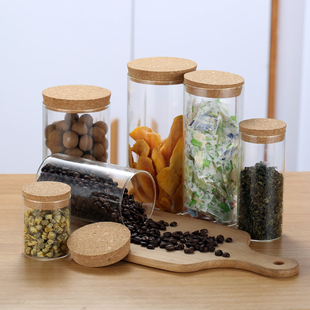 软木塞玻璃密封罐北欧食品级圆形茶叶储存罐五谷杂粮，储物罐收纳瓶