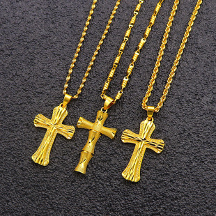越南沙金十字架项链男女，99924k镀黄金色，吊坠久不掉色首饰