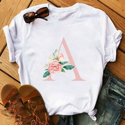 floral letters T-shirt夏季花卉字母欧美复古原宿风t恤衫女