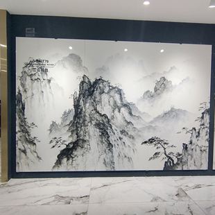 江山揽胜1200x2400岩板电视背景墙连纹大板，大理石客厅悬空新中式