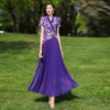 新中式国风紫色连衣裙2024夏季收腰大摆超长裙女到脚踝1718