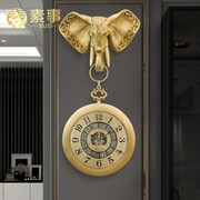 黄铜欧式创意钟表家用客厅，玄关装饰挂钟艺术时尚，别墅美式大象挂表