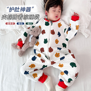 儿童纯棉连体睡衣加厚夹棉婴儿睡袋冬季保暖防着凉男童小宝宝爬服