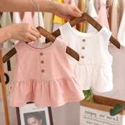 0-1-2-3岁婴儿t恤裙夏季短袖纯棉吊带女宝宝背心，女童小童洋气上衣