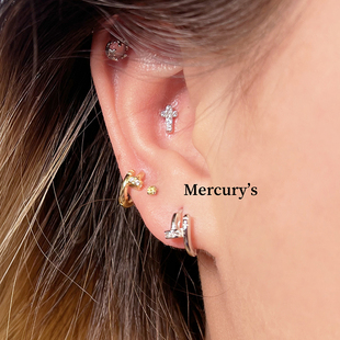 mercurys质感拉满的钉子，耳扣微镶锆石耳钉，简约百搭耳饰6mm小耳圈
