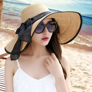防晒大草帽大沿遮阳帽女可折叠沙滩帽子女夏天海边大帽檐百搭白色