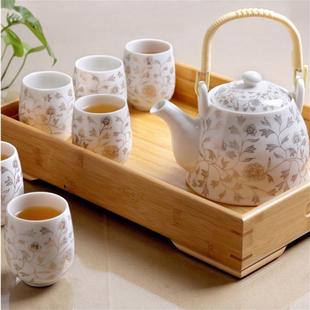 送竹托景德镇陶瓷茶具套装家用整套功夫现代简约茶壶茶杯子6只装