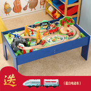 儿童木制磁性滑行火车，轨道桌益智玩具，电动大型停车场拼装积木套装