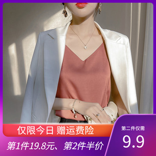 进口三醋酸真丝吊带背心女夏桑蚕丝百搭西服内搭丝滑绸缎美背上衣