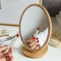 大号木质台式化妆镜折叠桌面镜子