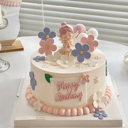 贝拉公主蛋糕装饰摆件翅膀安妮宝贝刺绣蝴蝶花朵女孩生日烘焙插件