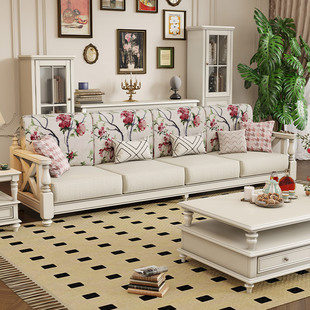 美式白色沙发实木布艺，复古小美乡村小户型客厅家具，三人位123组合