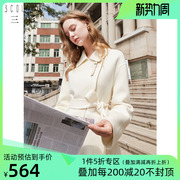 三彩2022秋冬季全羊毛，双面呢子大衣，白色翻领毛呢外套中长款女