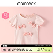 momobox宝宝t恤2024夏季短袖儿童，上衣女童夏装洋气蝴蝶结体恤