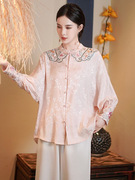 新中式刺绣长袖衬衫女士春装衬衣女款中国风茶服国潮盘扣上衣小衫