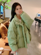 绿色棉衣女短款2023韩系羽绒棉服小个子冬季面包服棉袄外套
