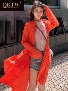 夏季防晒衣女2023年韩版宽松中长款过膝长袖薄外套带帽防晒服