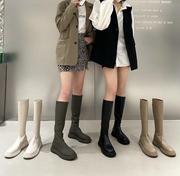 香港2023秋冬白色长筒长靴子女加绒时尚法式高筒卡其色骑士靴