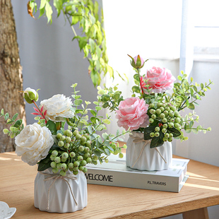 假花仿真花客厅家居装饰品玫瑰花，室内餐桌花，摆设盆栽轻奢花艺摆件