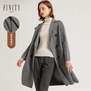 finity2020冬装羊毛大衣，法式宽松简约中长款双排，扣毛呢外套女