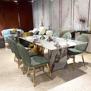 意式不锈钢餐桌椅子组合轻奢客厅家用餐椅大理石现代设计师款家具