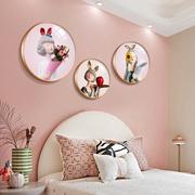 儿童房装饰画女孩卧室，床头挂画圆形壁画，温馨粉色少女房间装饰墙画