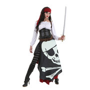 万圣节狂欢节聚会派对舞会年会成人女士吉普赛骷髅旗海盗船长服装