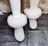 冬季独家定制珠光白色短筒狐狸毛水钻雪地靴带钻棉鞋保暖防滑