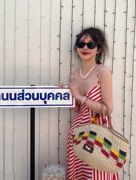 泰国三亚海边度假旅游沙滩裙，v领无袖，露背条纹性感吊带连衣裙女夏