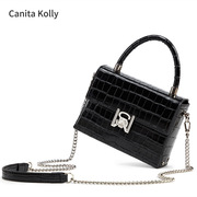 Canita Kolly鳄鱼纹斜挎包链条小方包真皮手提包零钱包手机包女士
