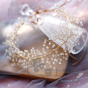金色水钻发带珍珠水钻大头，饰品结婚新娘，盘发饰品大气时尚