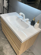 小户型实木卫浴柜，卫生间洗手台微晶石一体，盆日式原木色浴室柜组合