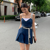 韩国东大门时尚设计感牛仔吊带连衣裙两件套高腰，显瘦半身裙套装女