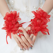 结婚手套新娘白色夏季大码婚纱礼服，敬酒服手套红色婚庆婚礼手套薄
